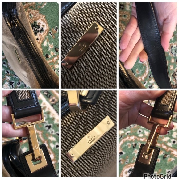 Gucci AUTHENTIC Vintage Neutral Canvas Leather Trim Shoulder Bag - Picture 2 of 7